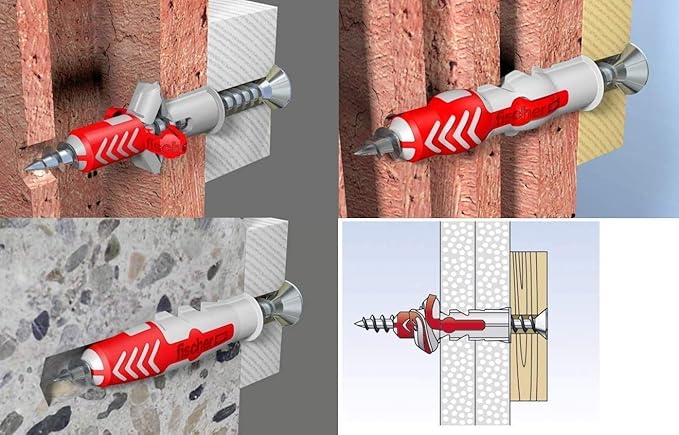 fischer FixTainer DuoPower/DuoTec + Screws (200pcs) Power and Smart Box Set, Universal Toggle Plugs, Folding Expansion Home Renovation Solid, Hollow or Drywallpaper Secure Fastening Solution