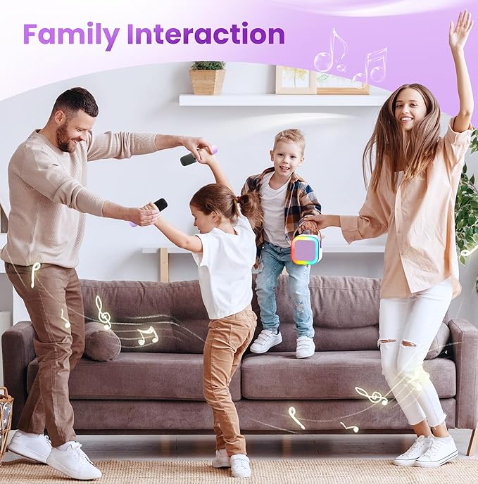 Mini Karaoke Machine for Kids Adults, 2026 TOP Birthday Gifts for Girls Boys 3,4,5,6,7,8+Year Old Toddler Toys, Portable Bluetooth Speaker with 2 Wireless Karaoke Microphones Player (Purple)