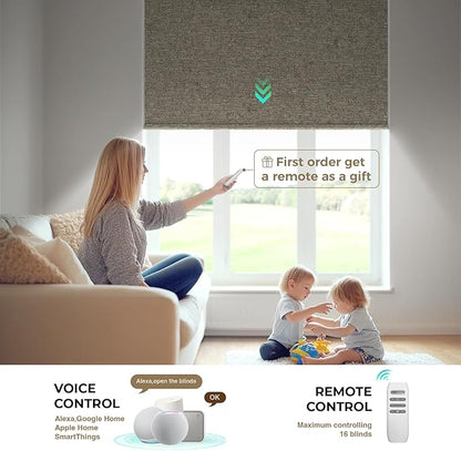 HeyBlinds Motorized Blinds with Remote, 100% Blackout Smart Blinds, Automatic Shades for Windows Compatible with Alexa Google and Homekit, Custom Size(Light Chaser-Coffee BO)