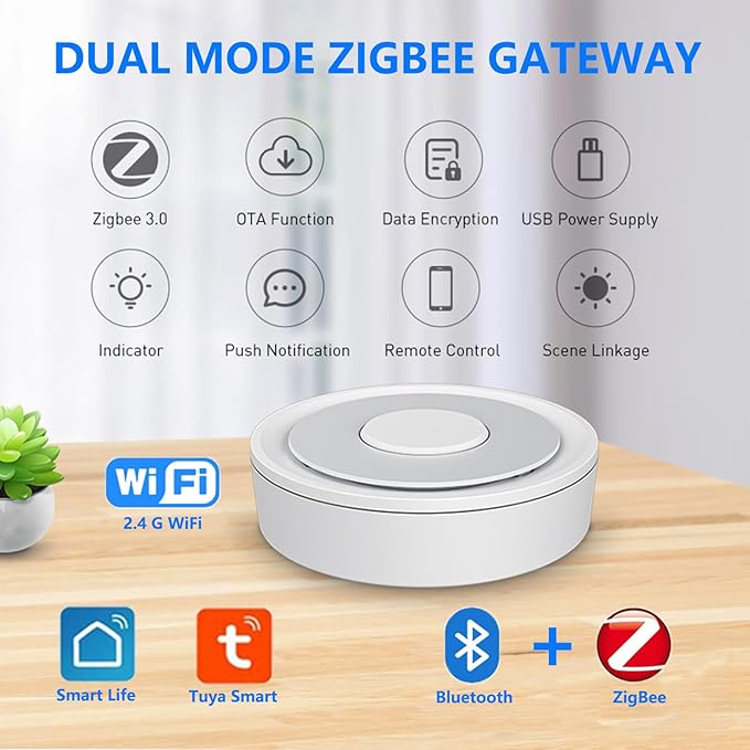 ZigBee Gateway and Bluetooth Hub, Only for Tuya Protocol Product, Dual Mode ZigBee Gateway, Wireless Smart Home Bridge Support Tuya Devices Remote Control, Gateway Hub Support Voice Control via Alexa