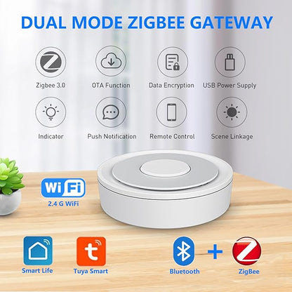 ZigBee Gateway and Bluetooth Hub, Only for Tuya Protocol Product, Dual Mode ZigBee Gateway, Wireless Smart Home Bridge Support Tuya Devices Remote Control, Gateway Hub Support Voice Control via Alexa