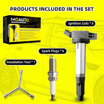 Set of 6 Ignition Coils Pack UF487 90919-02255 & 6 PCS Iridium Spark Plugs