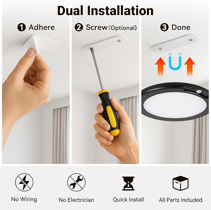 Black Wireless Rechargeable Ceiling Light - Motion Sensor Night Light Indoor with Remote, Battery Operated Led Lights for Bedroom Hallway, Living Room, Bathroom, Home & Kitchen Decor Lighting (6)
