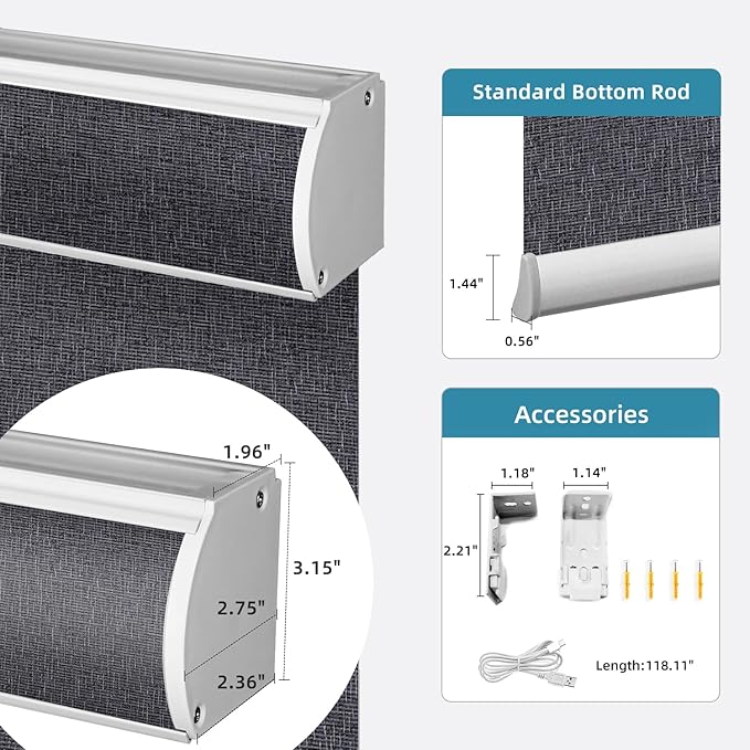SmartWings Motorized Light Filtering Roller Shades 70% Blackout Work with Matter Homekit Alexa Z-Wave ZigBee SmartThings Google, Cordless with Remote Control, Twilight Charcoal Grey