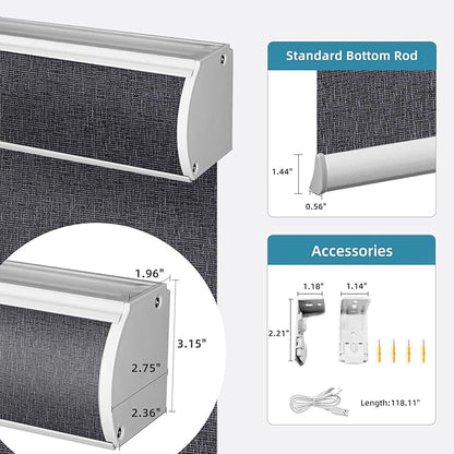 SmartWings Motorized Light Filtering Roller Shades 70% Blackout Work with Matter Homekit Alexa Z-Wave ZigBee SmartThings Google, Cordless with Remote Control, Twilight Charcoal Grey