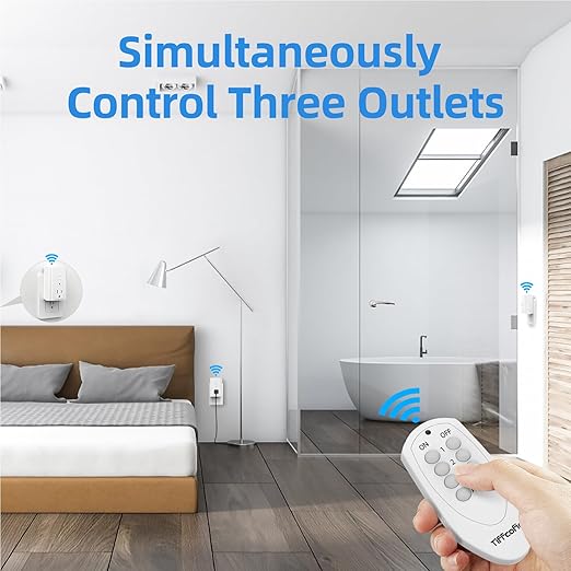 TiFFCOFiO Remote Control Outlet Plug, Indoor Wireless Light Switches, 100ft Range Remote Control, 15A/1875W, ETL Listed