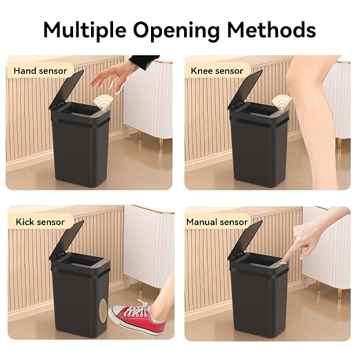 FRESHLIX 3 Pack Bathroom Trash Can 2.6 Gallon Small Touchless Automatic Motion Sensor Trash Cans Slim Waterproof Garbage Bin with Lid for Kitchen, Office, Bedroom Black