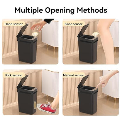 FRESHLIX 3 Pack Bathroom Trash Can 2.6 Gallon Small Touchless Automatic Motion Sensor Trash Cans Slim Waterproof Garbage Bin with Lid for Kitchen, Office, Bedroom Black