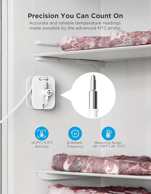 GoveeLife Bluetooth Refrigerator Thermometer Sensor with Alarm, 1-Pack | Monitor fridge/freezer temp remotely with app alerts & buzzer 230ft range. For kitchen/hot tub, gateway not included