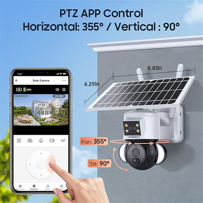 INQMEGA Solar Security Cameras Tuya Smart,3MP FHD WiFi 360° View 15000mAh Solar Powered Cameras for Home,PIR Motion Sensor Flood Light with Siren,Two-Way Audio,Color Night Vision,TUYA Smart Life