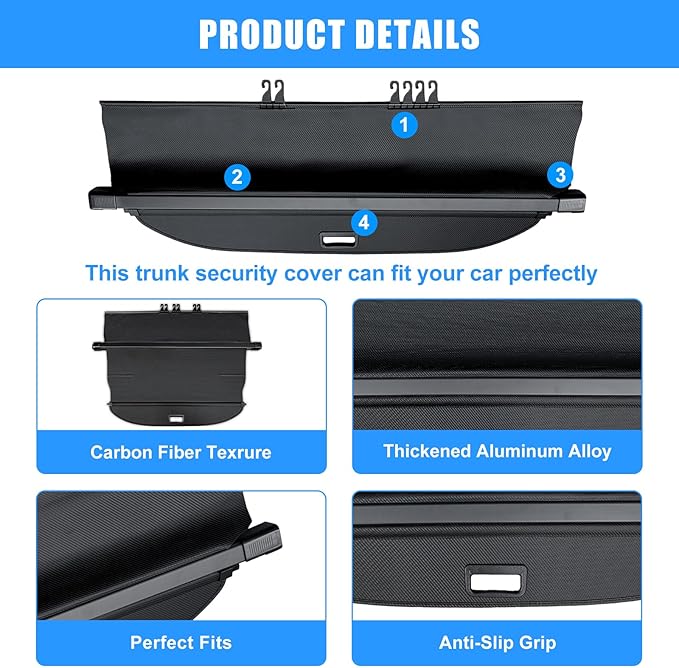 AUXKO Retractable Cargo Cover for Ford Edge 2024-2015, Trunk Cargo Cover Luggage Security Shade Cover for 2024 2023 2022 Ford Edge Shielding Shade Anti-Peeping Luggage Privacy Screen, Carbon Fiber