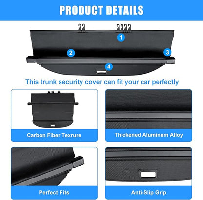AUXKO Retractable Cargo Cover for Ford Edge 2024-2015, Trunk Cargo Cover Luggage Security Shade Cover for 2024 2023 2022 Ford Edge Shielding Shade Anti-Peeping Luggage Privacy Screen, Carbon Fiber