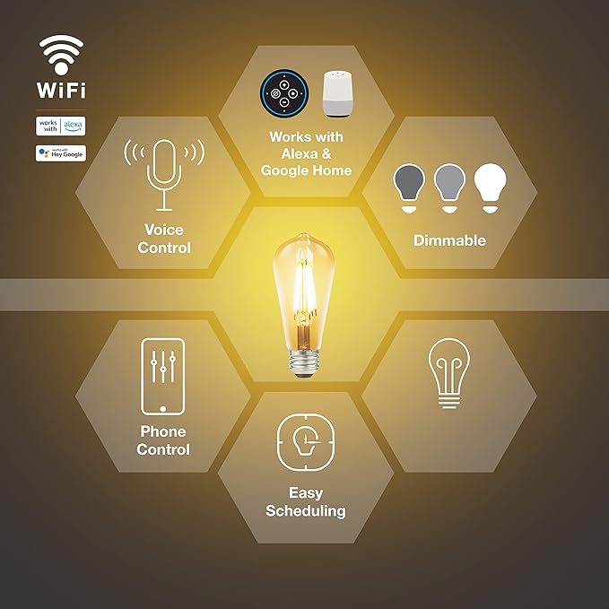 Sylvania WiFi LED Smart ST19 Amber Finish Light Bulb, 3.5W Efficient, for Alexa/Google Assistant, 2000K, No Hub Required - 1 Pack (75802)