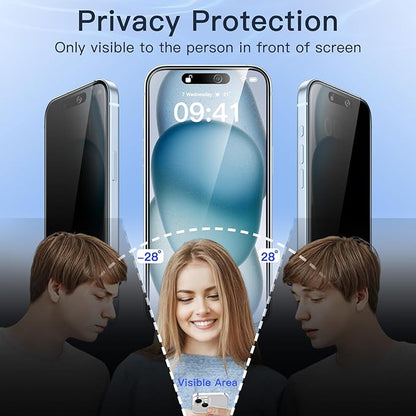 JETech Privacy Screen Protector for iPhone 15 Plus 6.7-Inch, Anti-Spy Tempered Glass Film with Easy Installation Tool, 2-Pack