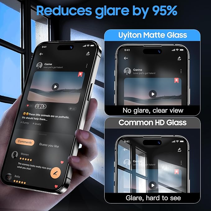 Uyiton for iPhone 14 Pro Max Matte Screen Protector, Anti-Fingerprint [Easy to Install] Anti-Reflection Shatterproof Full Coverage [Case Friendly] Anti-Glare 9H Tempered Glass Screen Cover, 2 Packs