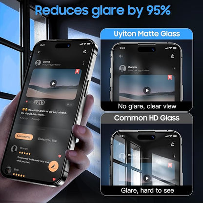 Uyiton for iPhone 14 Pro Max Matte Screen Protector, Anti-Fingerprint [Easy to Install] Anti-Reflection Shatterproof Full Coverage [Case Friendly] Anti-Glare 9H Tempered Glass Screen Cover, 2 Packs