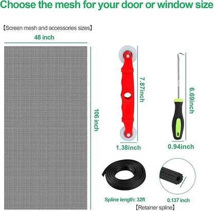 QWR Pet Proof Window Screen Replacement Kit, 48"x118" Durable High Hardness Screen Mesh Replacement Window Screens Repair Kit for Sliding Screen Door,Patio and Windows.(Folded Package with Tool Kit)