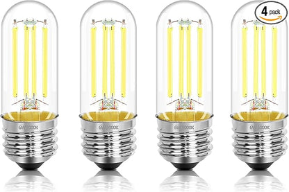 3.2 Inch 5000K Daylight White E26 LED Bulb 60 Watt Equal, AC 120V 600LM Edison Bulbs Dimmable, 6W T10 T30 Filament Light Bulbs Clear Glass for Fan Pendant Wall Light, UL Certified-4 Pack