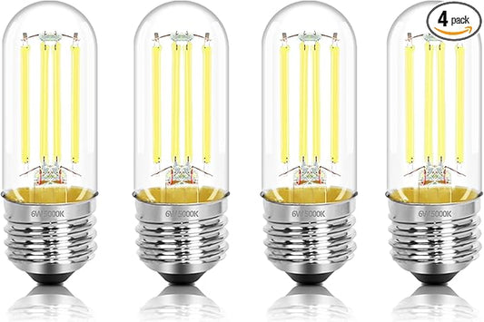 3.2 Inch 5000K Daylight White E26 LED Bulb 60 Watt Equal, AC 120V 600LM Edison Bulbs Dimmable, 6W T10 T30 Filament Light Bulbs Clear Glass for Fan Pendant Wall Light, UL Certified-4 Pack