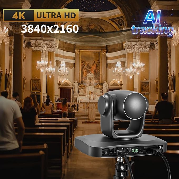 4K NDI PTZ Camer 20X Optical Zoom AI Tracking Camera with HDMI/USB/LAN/PoE Conference Room Camera for Live Streaming, Video Conference, Church Services