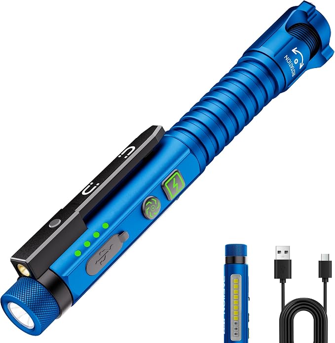 EDC Flashlight Rechargeable,800 Lumen Small Flashlight with Magnetic Clip & Base, 11 Modes LED Flashlight,Glass Breaker&Bottle Opener, USB-C Flashlight for Working,Home and Emergency