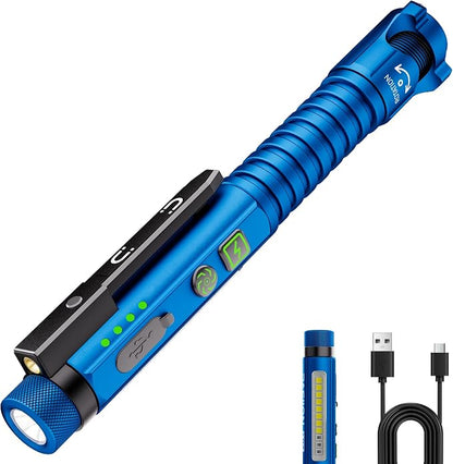 EDC Flashlight Rechargeable,800 Lumen Small Flashlight with Magnetic Clip & Base, 11 Modes LED Flashlight,Glass Breaker&Bottle Opener, USB-C Flashlight for Working,Home and Emergency