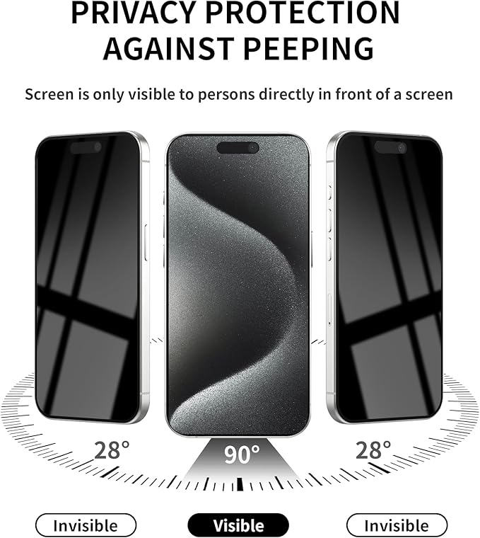 3 Pack Privacy Screen Protector for iPhone 15 Pro Max Tempered Glass 6.7inch Private Saver Anti-Spy Eye Protection Anti-Scratch Full Coverage