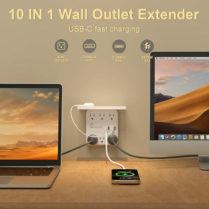 Overtop Power Charger with Shelf,Wall Outlet Extender,Surge Protector 1800J