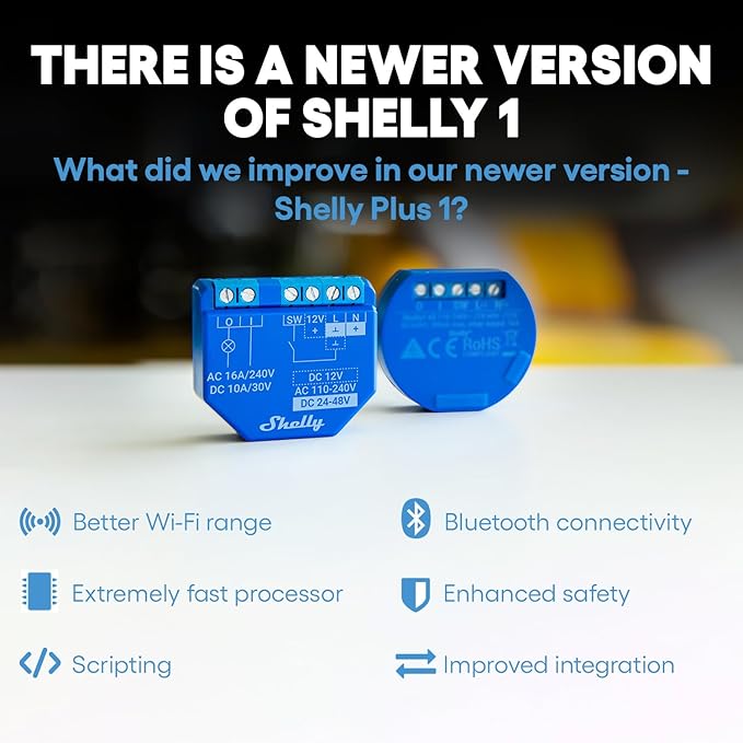 Shelly 1 Relay Switch, WiFi Smart Home Automation, Compatible with Alexa & Google Home, iOS Android App, No Hub Required, Wireless Light Switch, DIY Remote Control Garage Door, UL Certified, 4 Pack