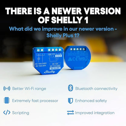 Shelly 1 Relay Switch, WiFi Smart Home Automation, Compatible with Alexa & Google Home, iOS Android App, No Hub Required, Wireless Light Switch, DIY Remote Control Garage Door, UL Certified, 4 Pack