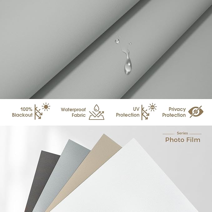 HeyBlinds Motorized Blinds with Remote, 100% Blackout Smart Blinds, Automatic Shades for Windows Compatible with Alexa Google and Homekit, Custom Size(Photo Film-Gray BO)