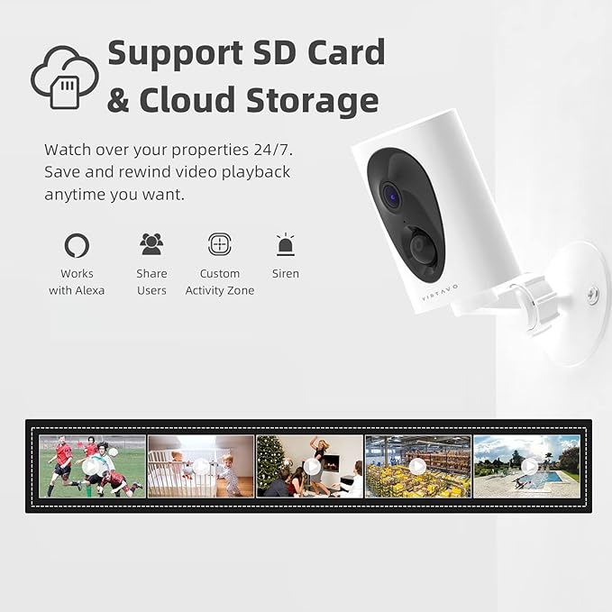 virtavo Security Cameras Wireless Outdoor, Battery Powered Starlight Color Night Vision Weatherproof, Surveillance WiFi Home Camera Outside, AI Motion Detection, Compatible with Alexa