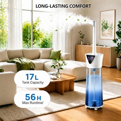 17L Humidifiers for Bedroom Large Room – Ultra Quiet (35dB), 56H Runtime, Smart App & Remote, Auto Humidistat, Top Fill Cool Mist Humidifier, Aroma Diffuser, Auto Shut-Off – Whole House