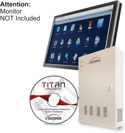 Visionis FPC-6135 Two Doors Access Control for Outswing Electric 1200lbs Maglock Time Attendance TCP/IP Wiegand Controller Box, Black Indoor/Outdoor Card Reader, Software + 20,000 Users Kit