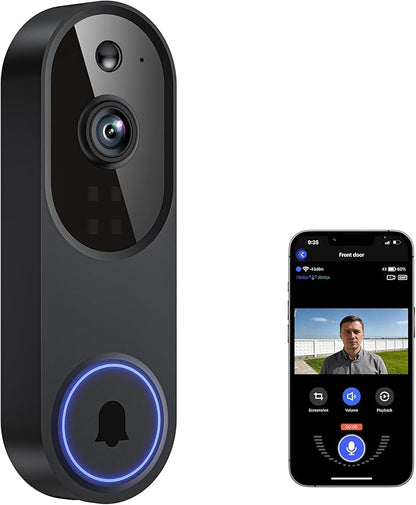 Guggre Doorbell Camera M52, Security Camera Outdoor/Indoor, 1080 HD with Night Vision, 4 Infrared Lights, 120° Wide View, Motion Detection Notification, Works with Smartphone, Wireless, Online Support