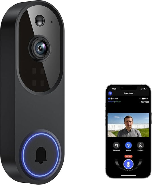 Guggre Doorbell Camera M52, Security Camera Outdoor/Indoor, 1080 HD with Night Vision, 4 Infrared Lights, 120° Wide View, Motion Detection Notification, Works with Smartphone, Wireless, Online Support