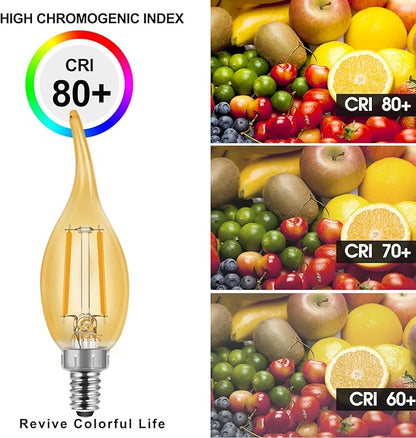 Energetic CA11 E12 LED Chandelier Light Bulbs 40W Equivalent, Dimmable LED Candelabra Bulbs, 2200K Amber White, 330LM, Amber Glass, 12 Pack
