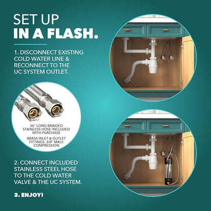 CuZn UC-100 Under Sink Water Filter, 10K Gallons or 1 Year Filtration Life | Reduces PFAs, PFOS, Lead, Chlorine, Improves Taste, NSF and ANSI 42 & 372 Certified, High Performance