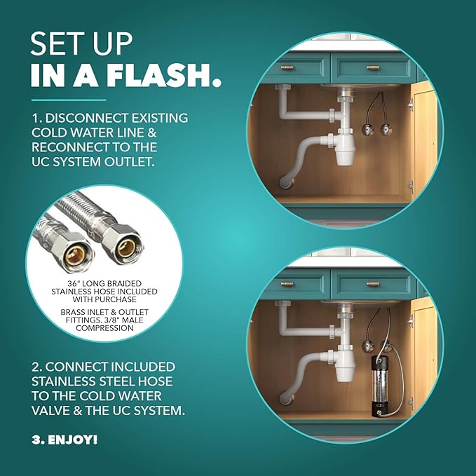 CuZn UC-200 Under Sink Water Filter, NSF/ANSI 42 & 372, 5-Year Filter Life | Reduces PFAs, PFOS, Lead, Chlorine, Improves Tap Water Taste, Inline Faucet Connection for Simple Installation