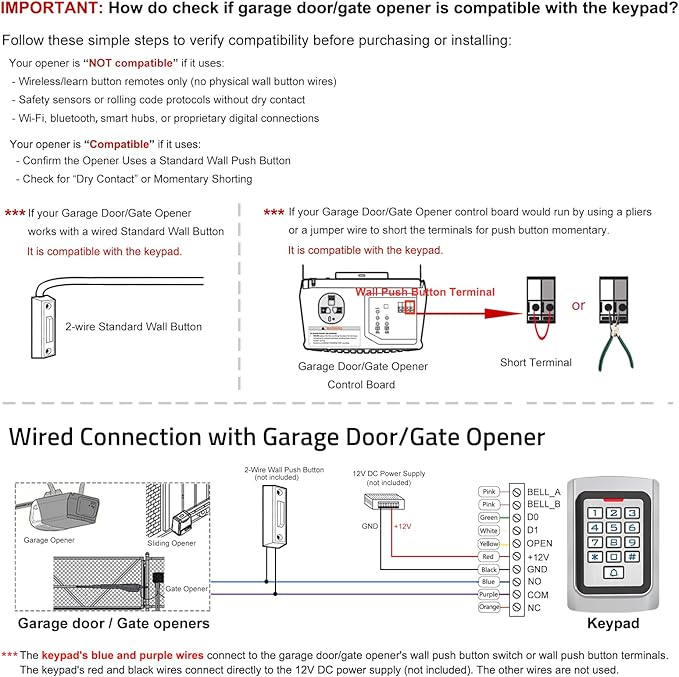 WiFi Access Control Keypad, 12V DC Wireless WiFi TUYA Door Keypad, PIN Code & ID Card Metal Key pad, IP68 Waterproof, 2000 Users, for Garage Door, Gate Opener and Access Control Systems