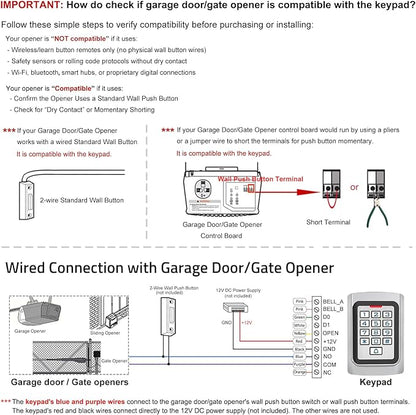 WiFi Access Control Keypad, 12V DC Wireless WiFi TUYA Door Keypad, PIN Code & ID Card Metal Key pad, IP68 Waterproof, 2000 Users, for Garage Door, Gate Opener and Access Control Systems
