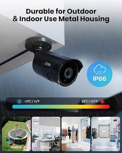 ZOSI 16CH 3K Lite Wired Security Camera System with Audio, AI Human/Vehicle Detection, 120FT Night Vision, 16 x 1080P Metal Indoor Outdoor Cameras, 16 Channel CCTV DVR with 2TB HDD for 24/7 Recording