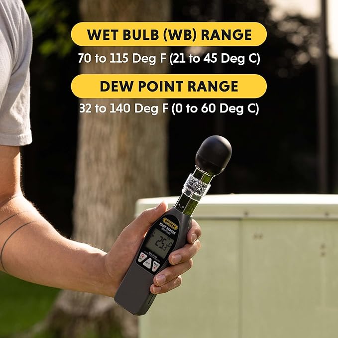 General Tools Hand-held Heat Stress Monitor #WBGT8758, 32° to 122° F, 0 to 100% RH, 35 x 40 mm Brass Black Ball