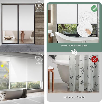 Yoolax Motorized Shower Roller Shades for Bathroom with Remote Control, Automatic Heavy Duty Thick Fabric Shower Curtain Compatible with Alexa, Blackout Battery Solar Powered Blind Custom (White)