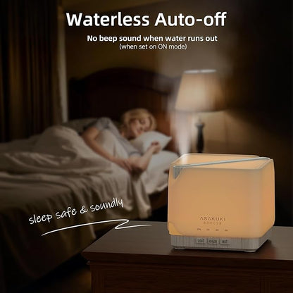 ASAKUKI Essential Oil Diffuser for Home, Large 700 ml Humidifier with Automatic Shut-Off, Quiet Aromatherapy Diffuser with 7 LED Lights for Living Room, Kitchen, Bedroom, Hotel, Gift for Mom - White