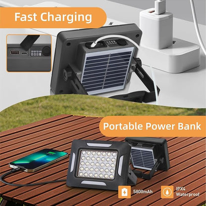 D1 Pro Solar Portable Camping Lights with Strong Magnets, Dimmable, Solar Rechargeable Camping Lantern, IP67 Waterproof, 5 Light Modes Portable Flood Light, Work Lights for Indoor Outdoor