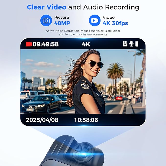 4K Body Camera with Audio and Video Recording: 128GB WiFi Body Cam with 180° Rotating Lens, Night Vision 7Hr Battery Bodycam, Wearable Pocket Camera Camcorder (128GB)
