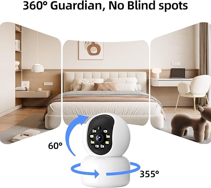 Hawkray 360° 2K 3MP Security Camera Indoor,2.4/5GHz WiFi Smart Motion Alert with AI & 911 Connect,Color Night Vision,355° Pan 60° Tilt,Two-Way Talk