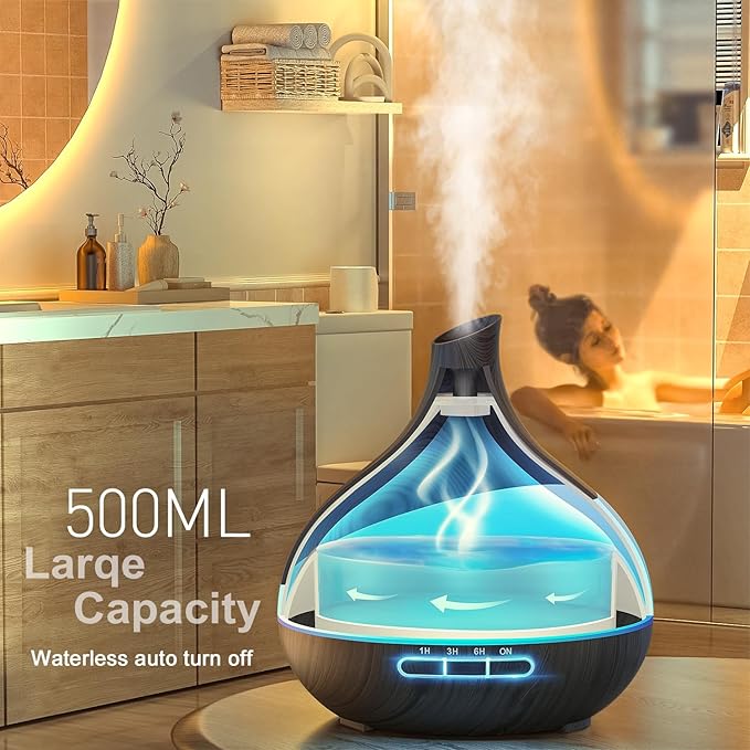 HJTHJT 500ML Essential Oil Diffuser: Aroma Diffuser with Remote Control for Hotel Spa Yoga Room - Humidifiers for Bedroom with 14 Colors LED Night Light for Kids/Women Home Relaxation