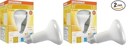Sylvania Flood BR30 LED Light Bulb, 65W : 9W, Dimmable, 22 Year, 800 Lumens, 3000K, White - 2 Pack (41111)